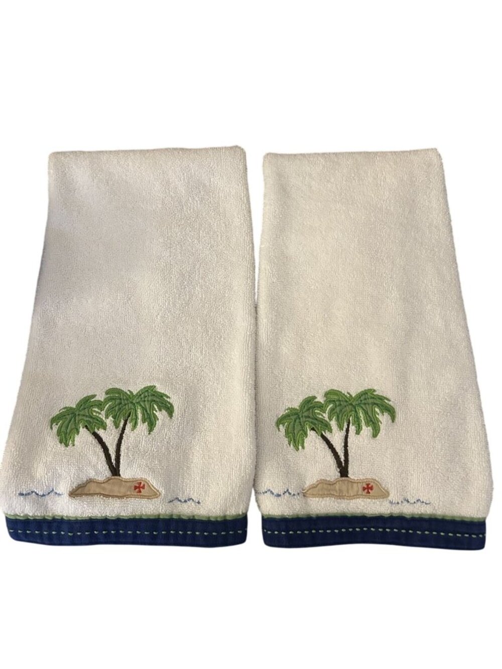 Pottery Barn Kids  Coastal Palm Tree Embroidered Hand Towels 2-Piece Set